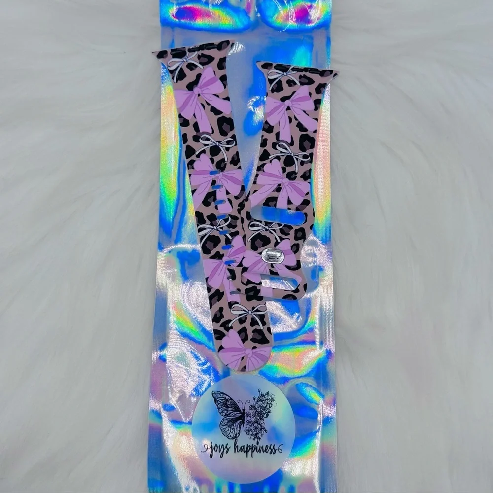 New Pink Bow & Leopard Watch Band For Apple Watch 38mm / 40mm / 41mm